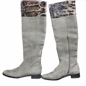 NEW Stuart Weitzman Grey Suede Leopard Boots